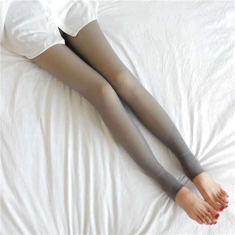 Thermal Winter Tights - Plus Size Fleece-Lined Leggings for Ultimate Comfort Grey skin foot