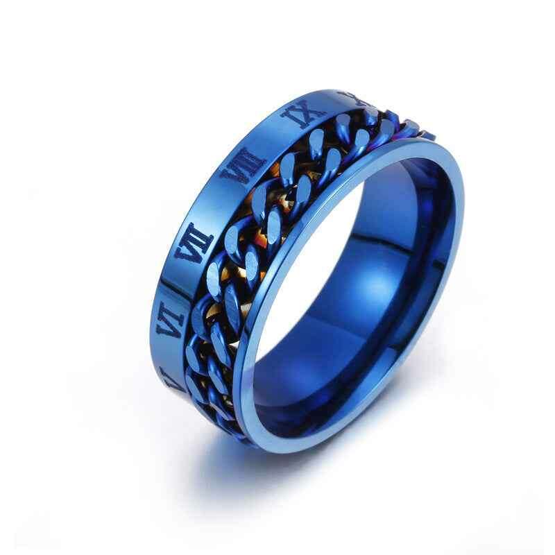 Men’s Roman Numeral Spinner Ring - Stylish Titanium Steel Jewelry and Bottle Opener Blue