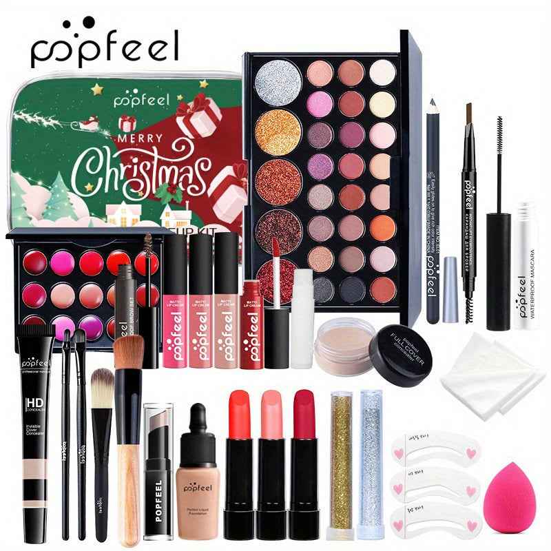 Makeup Gift Box Set - Complete Cosmetics Bundle with Eyeshadow, Concealer, Foundation, Lip Stain, and Tools for Travel and Special Occasions