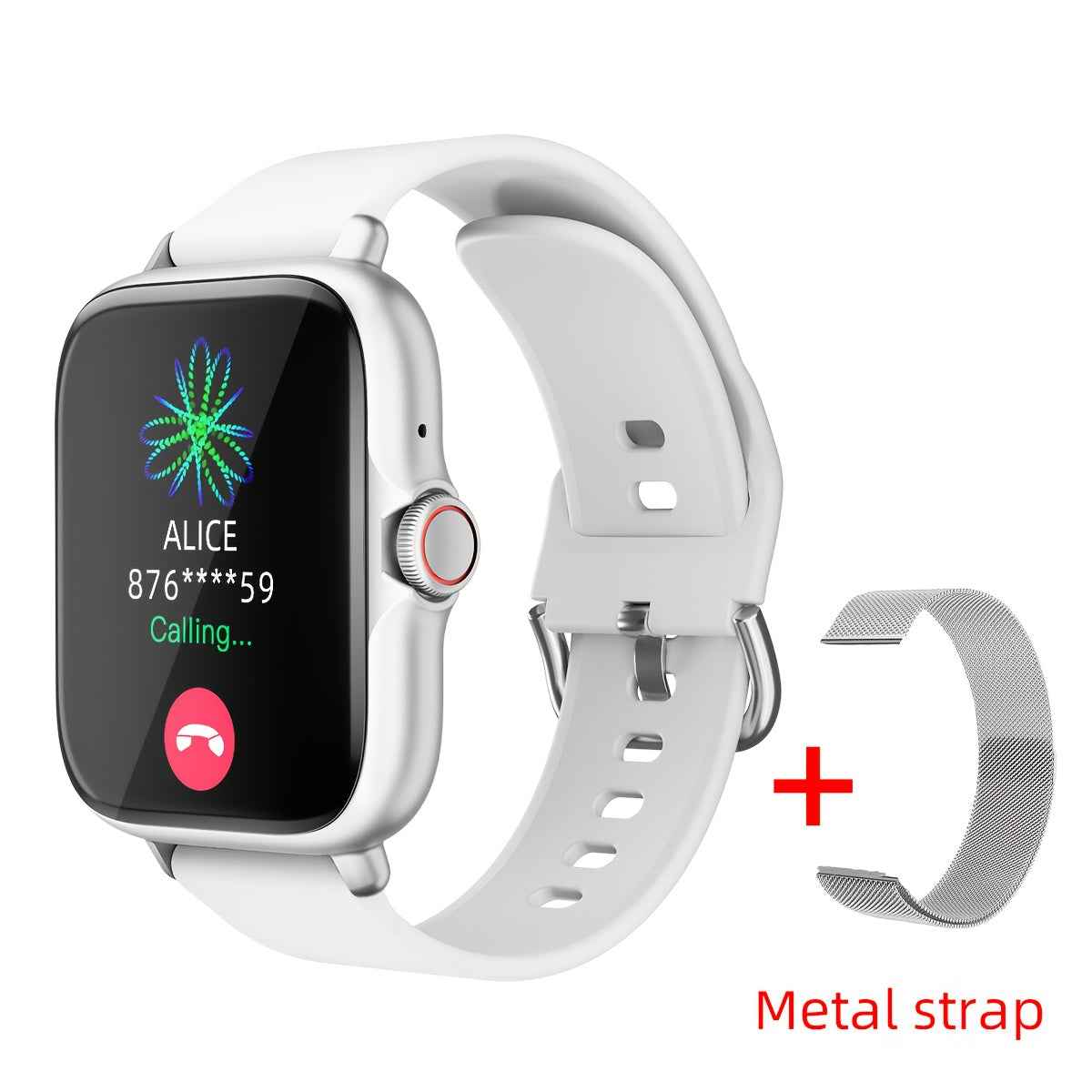 Sports Smart Watch, 1. 83'' Full Touch Screen Display with Message, Answer Make Call Smartwatch, Sleep Monitoring, Sports Pedometer, Information Alerts, for iPhone Android Phones, Smartbands Fitness Watch for Women Men Friend White+Metal strap