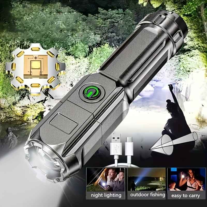 Portable Super Bright Flashlight - Rechargeable Zoomable Torch for Outdoor Use with Durable ABS Material
