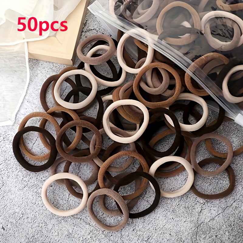 Hair Bands for Women - 50pcs Set Basic Elastic Headbands in Solid Colors for Ponytails and Hair Accessories 50pcs random coffee color