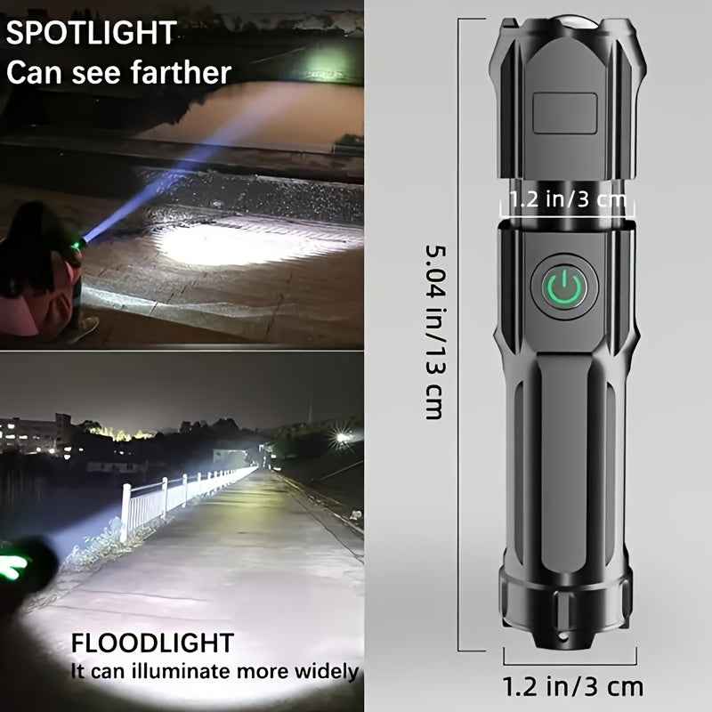 Portable Super Bright Flashlight - Rechargeable Zoomable Torch for Outdoor Use with Durable ABS Material