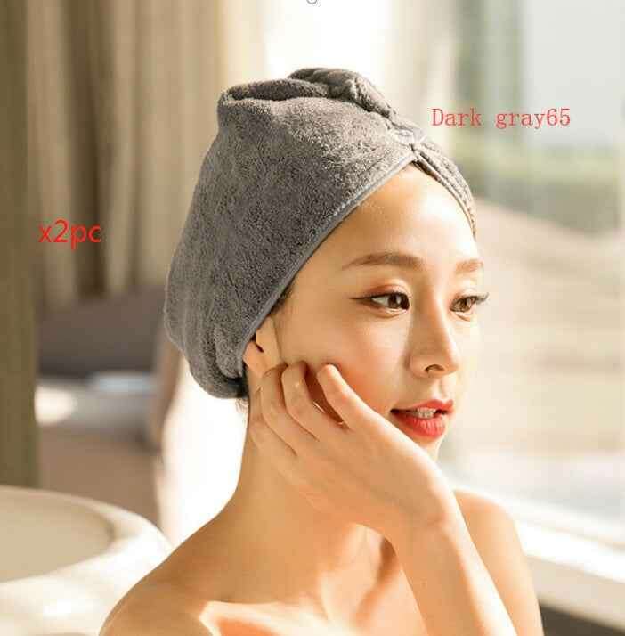 Women's Hair Dryer Cap - Absorbent Hair Towel for Fast Drying 2pcs Dark grey65