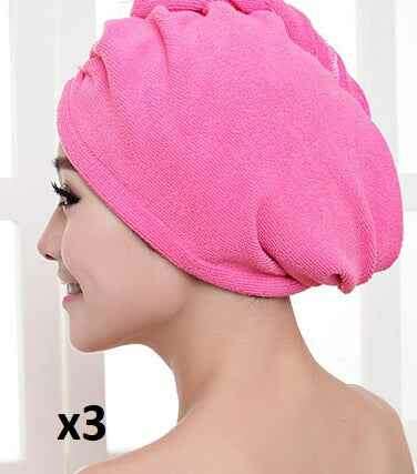 Women's Hair Dryer Cap - Absorbent Hair Towel for Fast Drying 3pcs Rose red