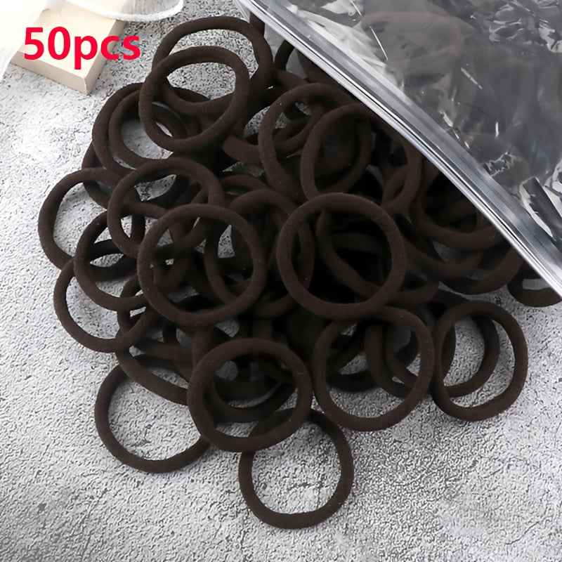 Hair Bands for Women - 50pcs Set Basic Elastic Headbands in Solid Colors for Ponytails and Hair Accessories 50pcs brown