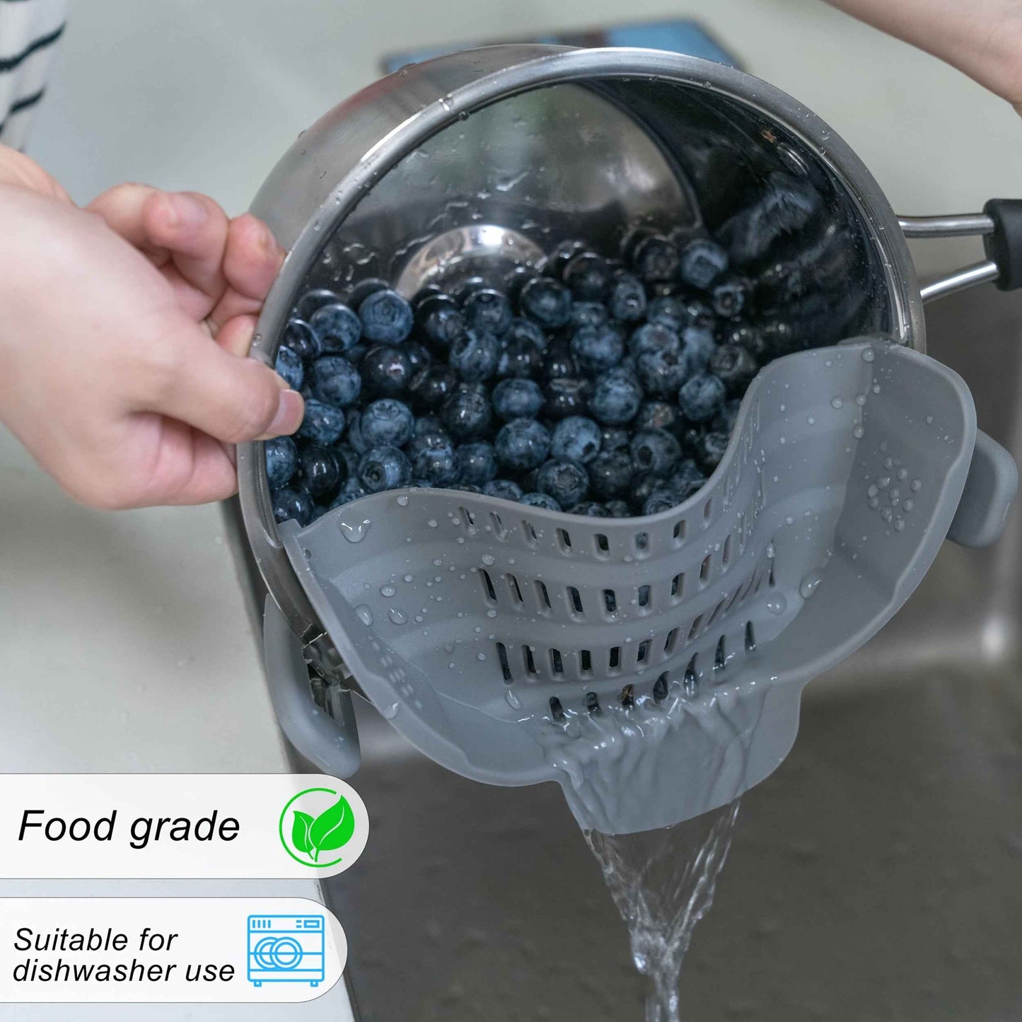 ABERZEY Clip-On Strainer for Pots and Pans - Durable Plastic Colander for Effortless Drainage of Pasta, Meat, and Vegetables - Modern Compact Design Compatible with Stainless Steel Manicure Tool Set