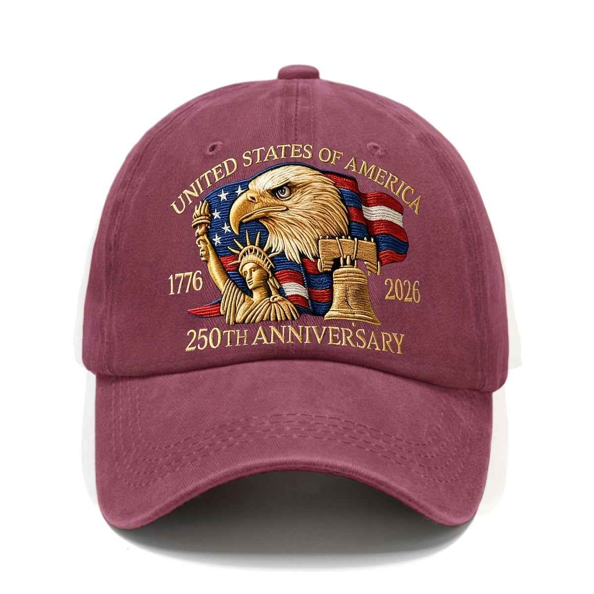 250th Anniversary American Patriotic Cap - Adjustable Unisex Hat with Eagle & 50 Stars/13 Stripes Design, 1776-2026 Inscription, Available in 9 Colors - Perfect Gift for History Enthusiasts and 4th of July Celebrations crimson