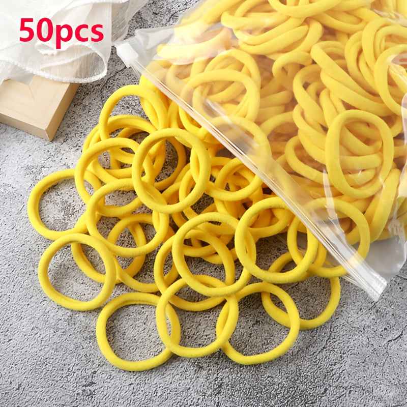Hair Bands for Women - 50pcs Set Basic Elastic Headbands in Solid Colors for Ponytails and Hair Accessories 50pcs Yellow
