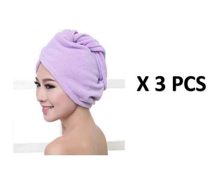 Women's Hair Dryer Cap - Absorbent Hair Towel for Fast Drying 3pcs Purple