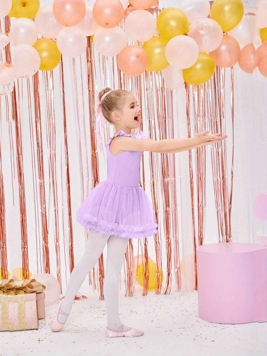 Girls Ballet Tutu Dress with Cross-Back Design and Ruffled Sleeves - Elegant White A-Line Leotard for Dance, Gymnastics, and Recitals