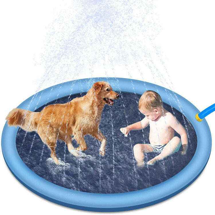 Non-Slip Splash Pad for Kids and Dogs - Summer Outdoor Water Play Mat and Fountain Blue170cm