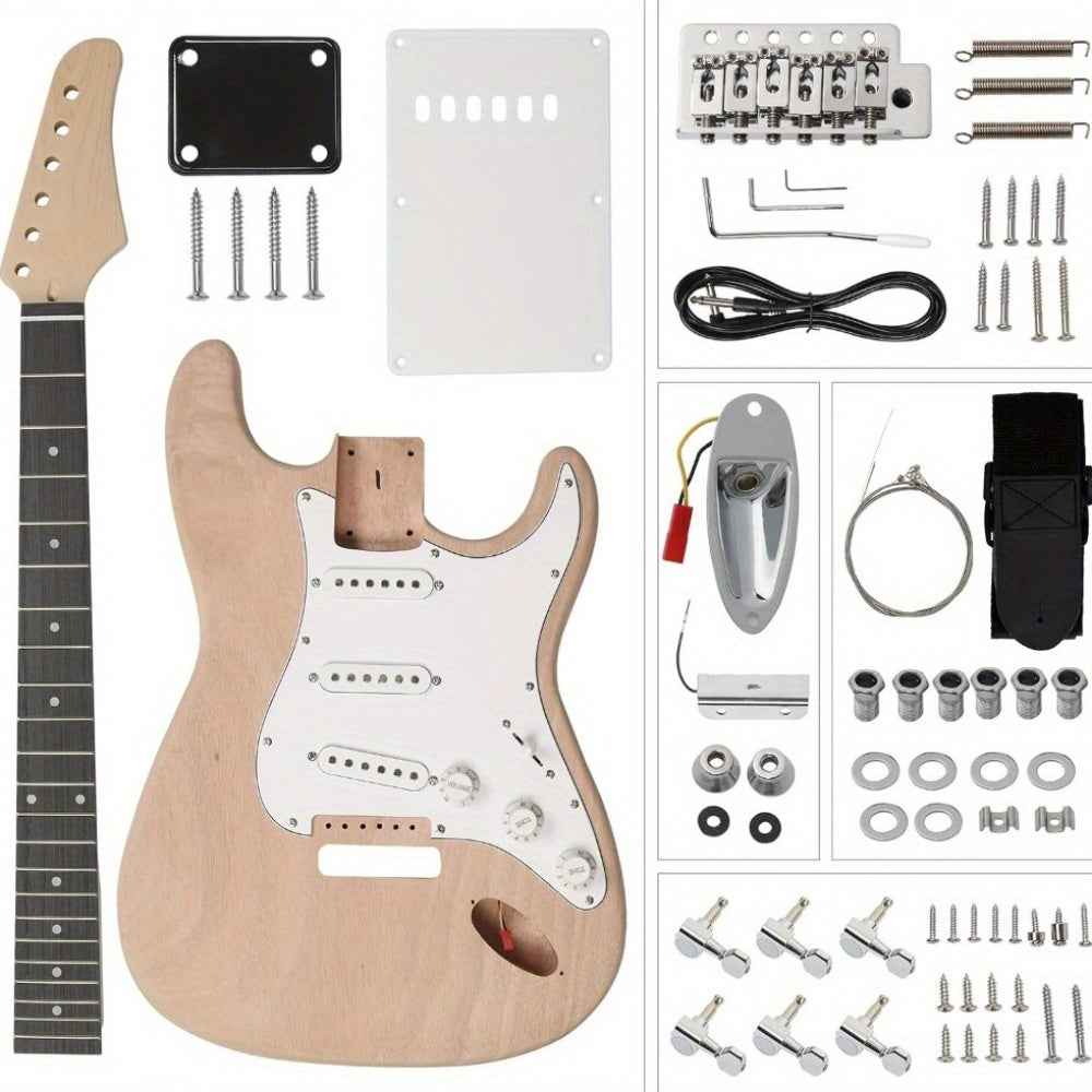 DIY Electric Guitar Kit - Mahogany Body, Ebony Fingerboard & Maple Neck, Easy Installation for Classic 6 String Guitar Build