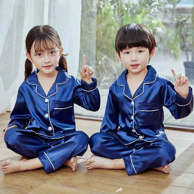 New Children's Satin Pajamas Set Blue