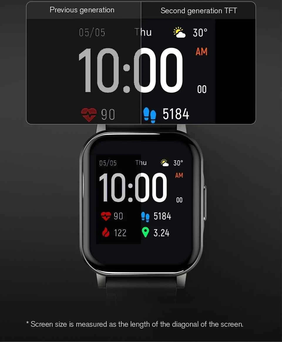 POSK Hay Lou LS02 Mini Smart Watch 2 IP68 Waterproof 12 Sport Models Sport Heart Rate Monitor English Version Smart Watch