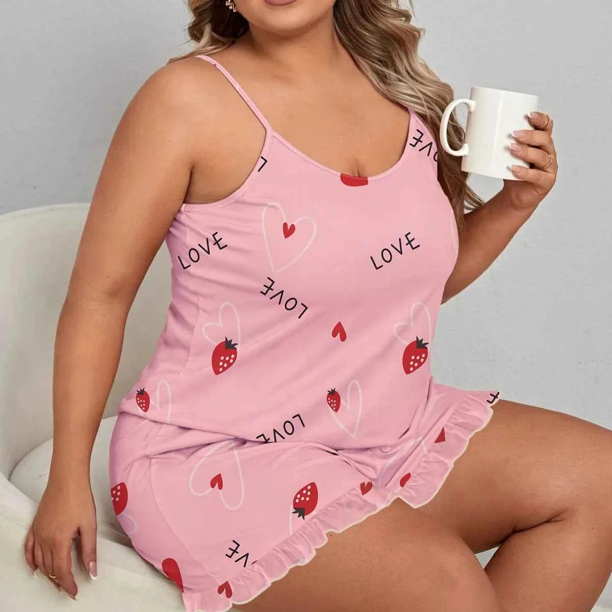 Customized Women's Pajamas – Smooth Large Size Two-Piece Casual Suspender Shorts for Home Wear