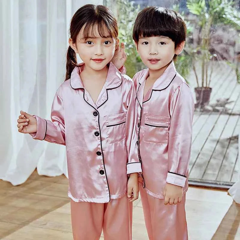 New Children's Satin Pajamas Set Pink