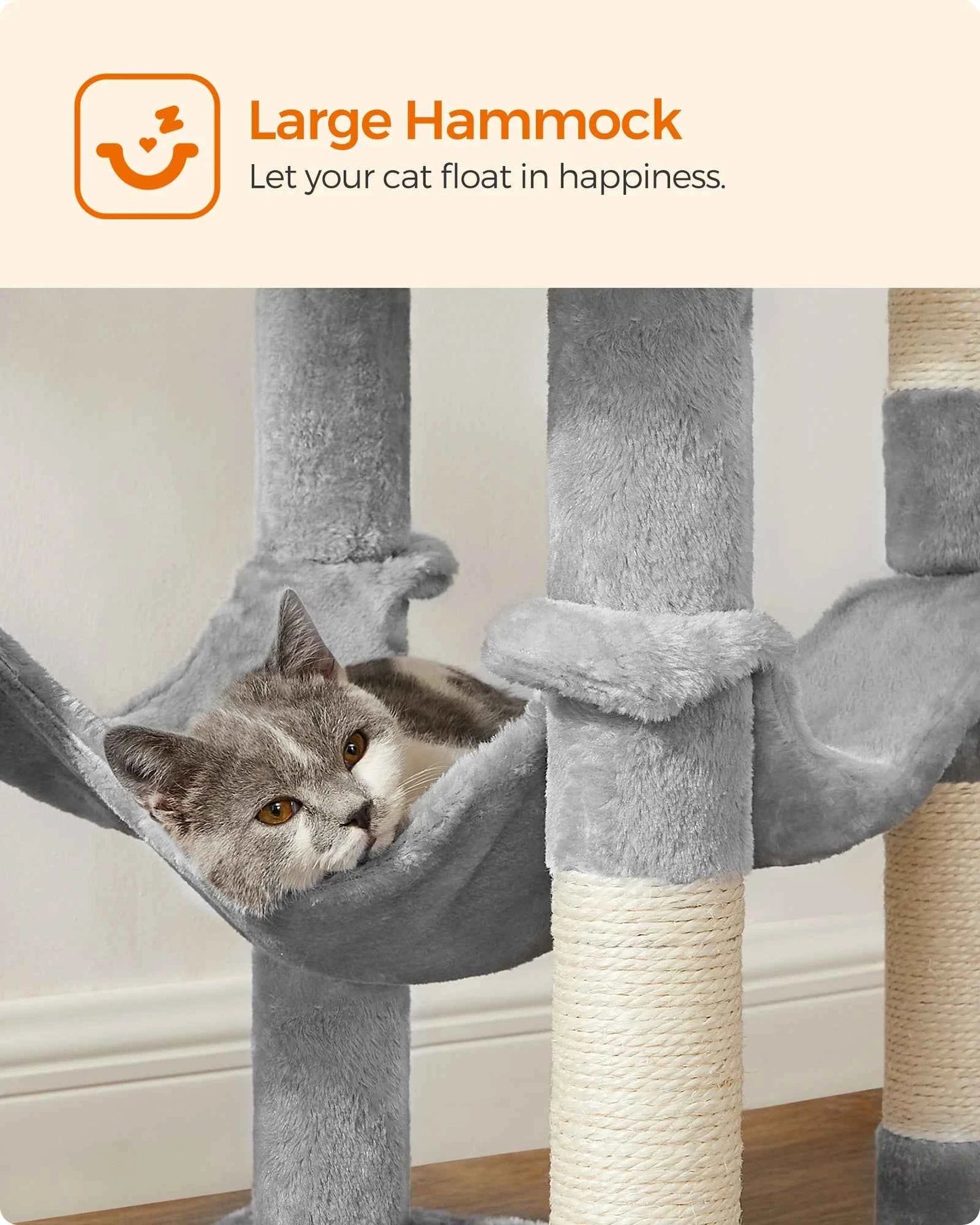 Feandrea Cat Tree for Indoor Cats - 56.3-Inch Multi-Level Cat Tower with 4 Scratching Posts, 2 Perches, Hammock, and Cave