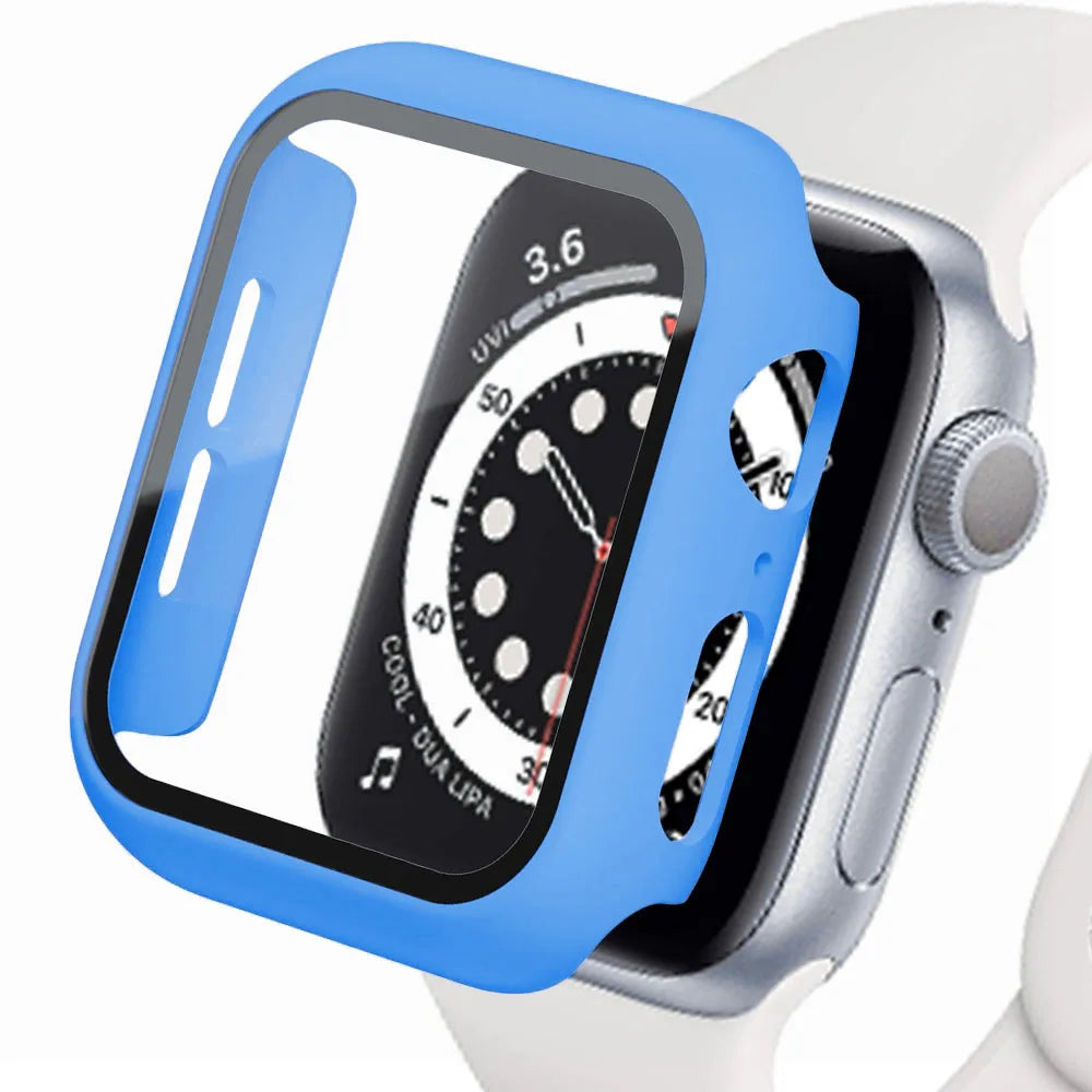 Tempered Glass Apple Watch Accessories Screen Protector and Case for 40mm 41mm 42mm 44mm 45mm Series 4 5 6 7 8 SE 9 Wave Blue 11