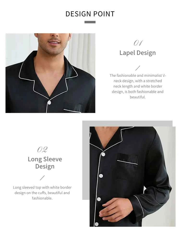 Men's Satin Pajama Sets - Long Sleeve Top and Trouser Loungewear