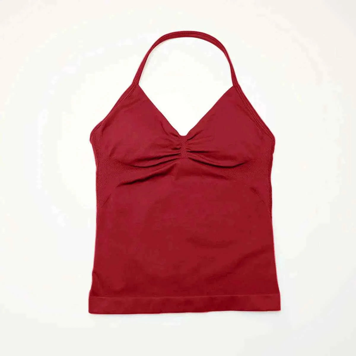 NCLAGEN Longline Yoga Sports Top Women's Fitness Tank with Beautiful Open Back Bra for Gym and Running Workout Wine Red