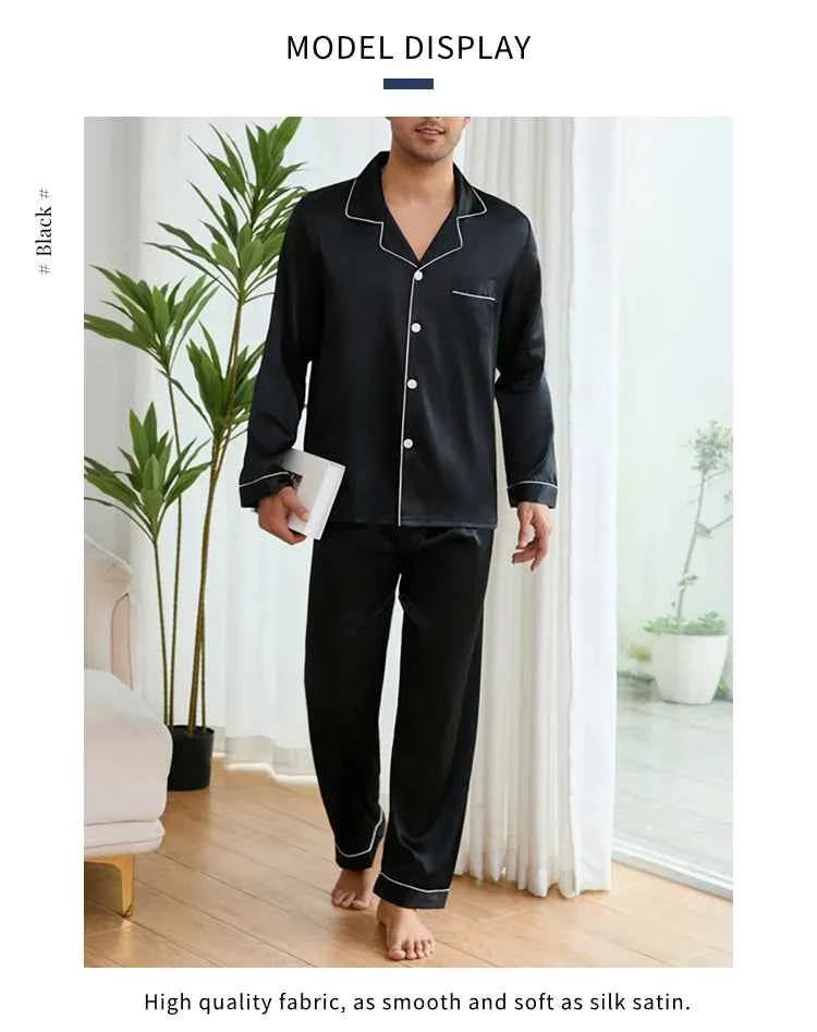 Men's Satin Pajama Sets - Long Sleeve Top and Trouser Loungewear