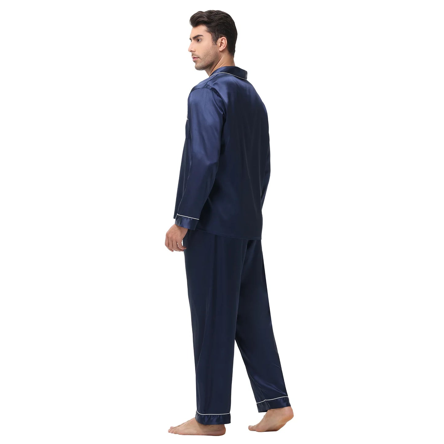 Men's Silk Satin Pajamas Set - Long Sleeve Sleepwear for Men, Soft Loungewear, S-2XL, Spring Nightwear