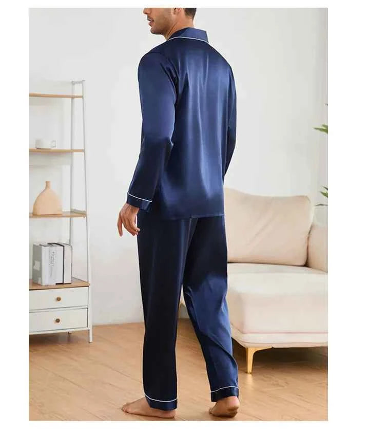 Men's Satin Pajama Sets - Long Sleeve Top and Trouser Loungewear