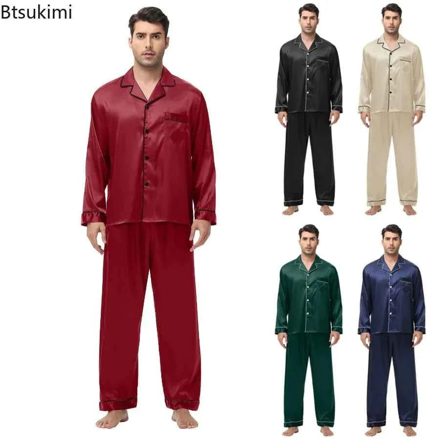 Men's Silk Satin Pajamas Set - Long Sleeve Sleepwear for Men, Soft Loungewear, S-2XL, Spring Nightwear