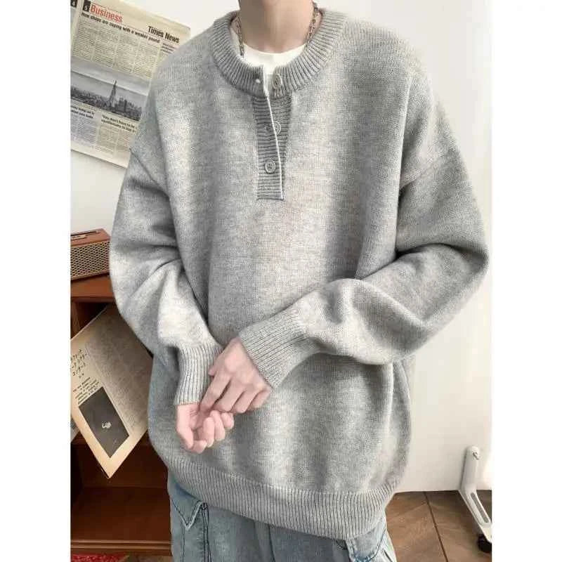 Cleanfit Men's Winter Thickened Warm Knitted Sweater Henry Collar Loose Lazy Style Solid Color Knitwear Long Sleeve Princess...