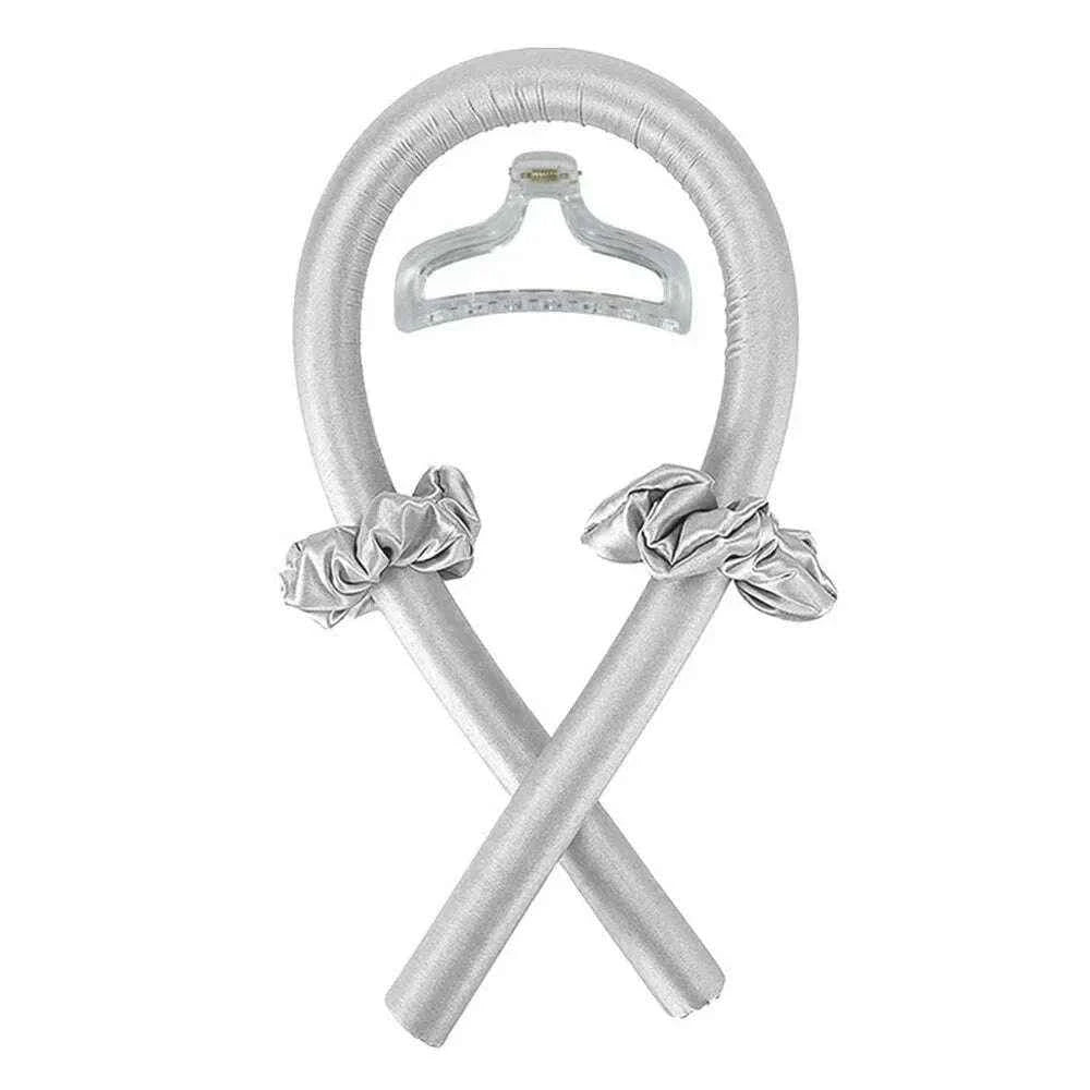 Heatless Curling Headband - Soft Silk Curls with No Heat Ribbon Hair Rollers for Effortless Hair Styling Grey with Clip CHINA