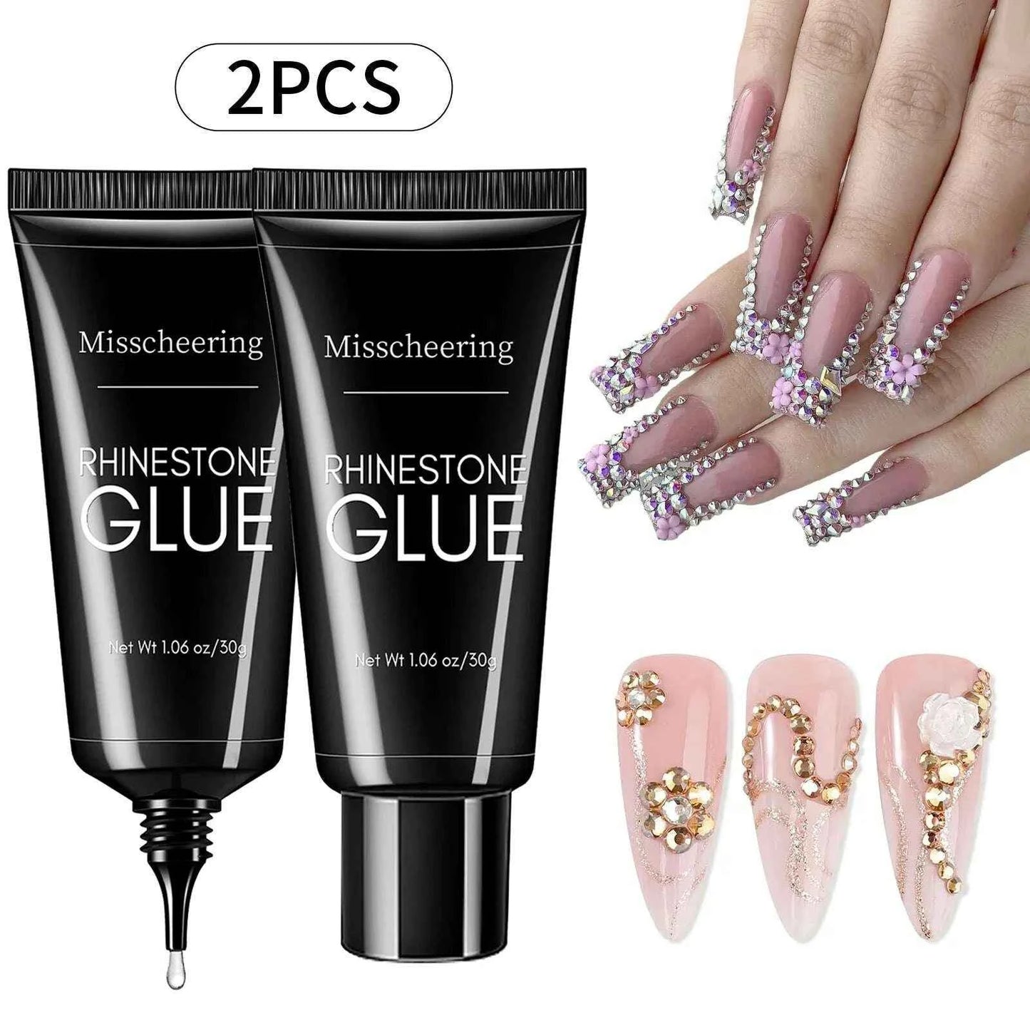 30g Nail Rhinestone Glue - Super Strong Gel for 3D Nail Art, Gem Decorations & Bling 2pcs 30