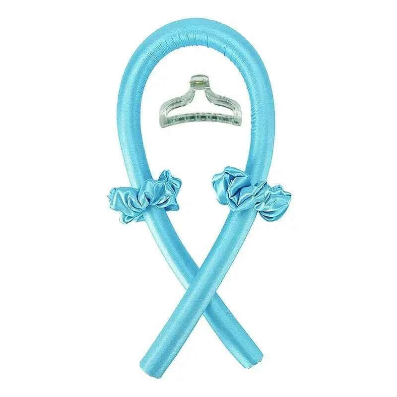 Heatless Curling Headband - Soft Silk Curls with No Heat Ribbon Hair Rollers for Effortless Hair Styling Blue with Clip CHINA