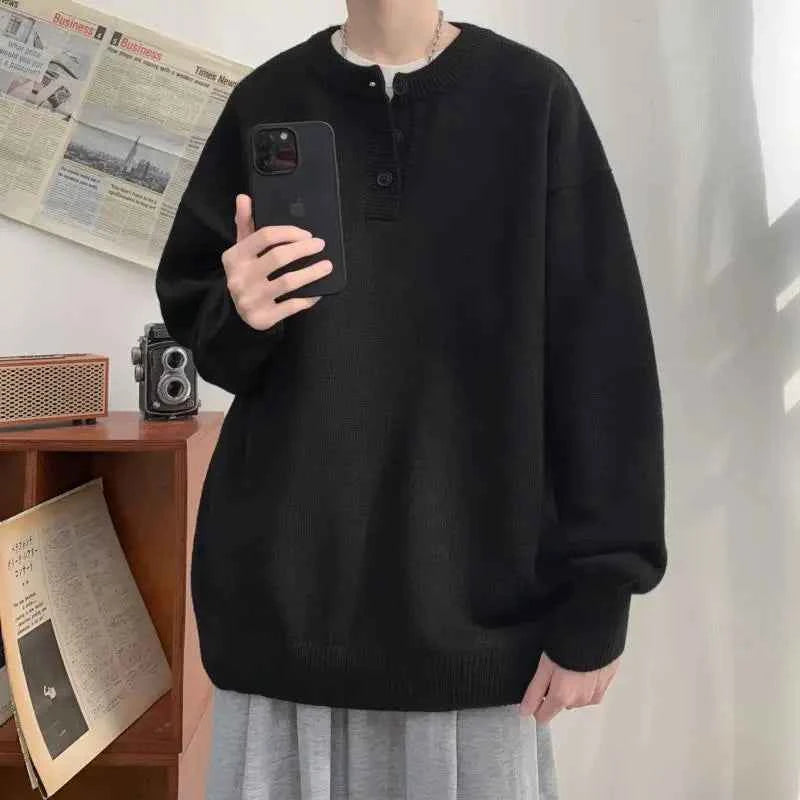 Cleanfit Men's Winter Thickened Warm Knitted Sweater Henry Collar Loose Lazy Style Solid Color Knitwear Long Sleeve Princess...