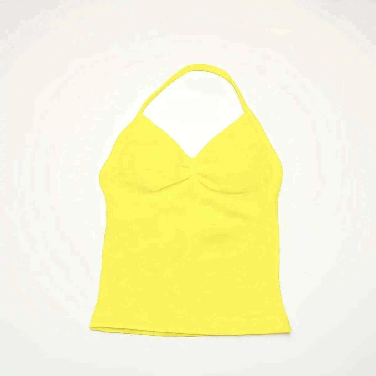 NCLAGEN Longline Yoga Sports Top Women's Fitness Tank with Beautiful Open Back Bra for Gym and Running Workout Neon Yellow
