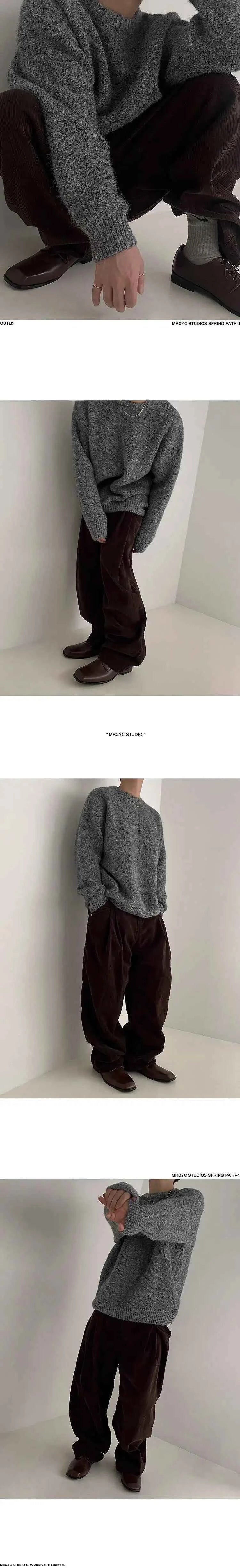 IEFB Men's Knitting Top Casual Loose Round Neck Pullover Sweater Spring Autumn Korean Fashion Male Solid Color Knits 9C2387