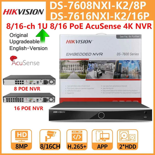 Hikvision 4K NVR AcuSense 8-CH DS-7608NXI-K2/8P & 16-CH DS-7616NXI-K2/16P Network Video Recorder with POE Ports None