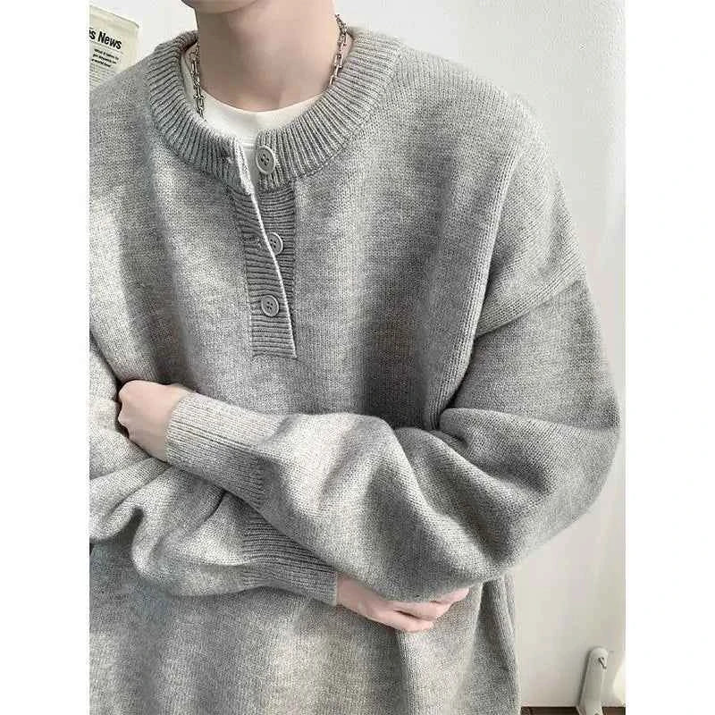 Cleanfit Men's Winter Thickened Warm Knitted Sweater Henry Collar Loose Lazy Style Solid Color Knitwear Long Sleeve Princess...