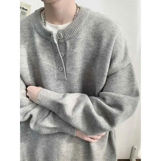 Cleanfit Men's Winter Thickened Warm Knitted Sweater Henry Collar Loose Lazy Style Solid Color Knitwear Long Sleeve Princess...