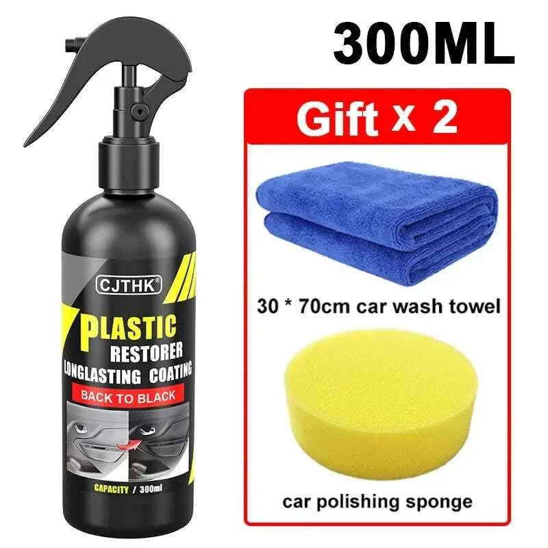 Car Plastic Restorer Back to Black - Long-lasting Gloss Coating for Plastic and Leather Renovation Auto Polish 300ml set (Gift x2)