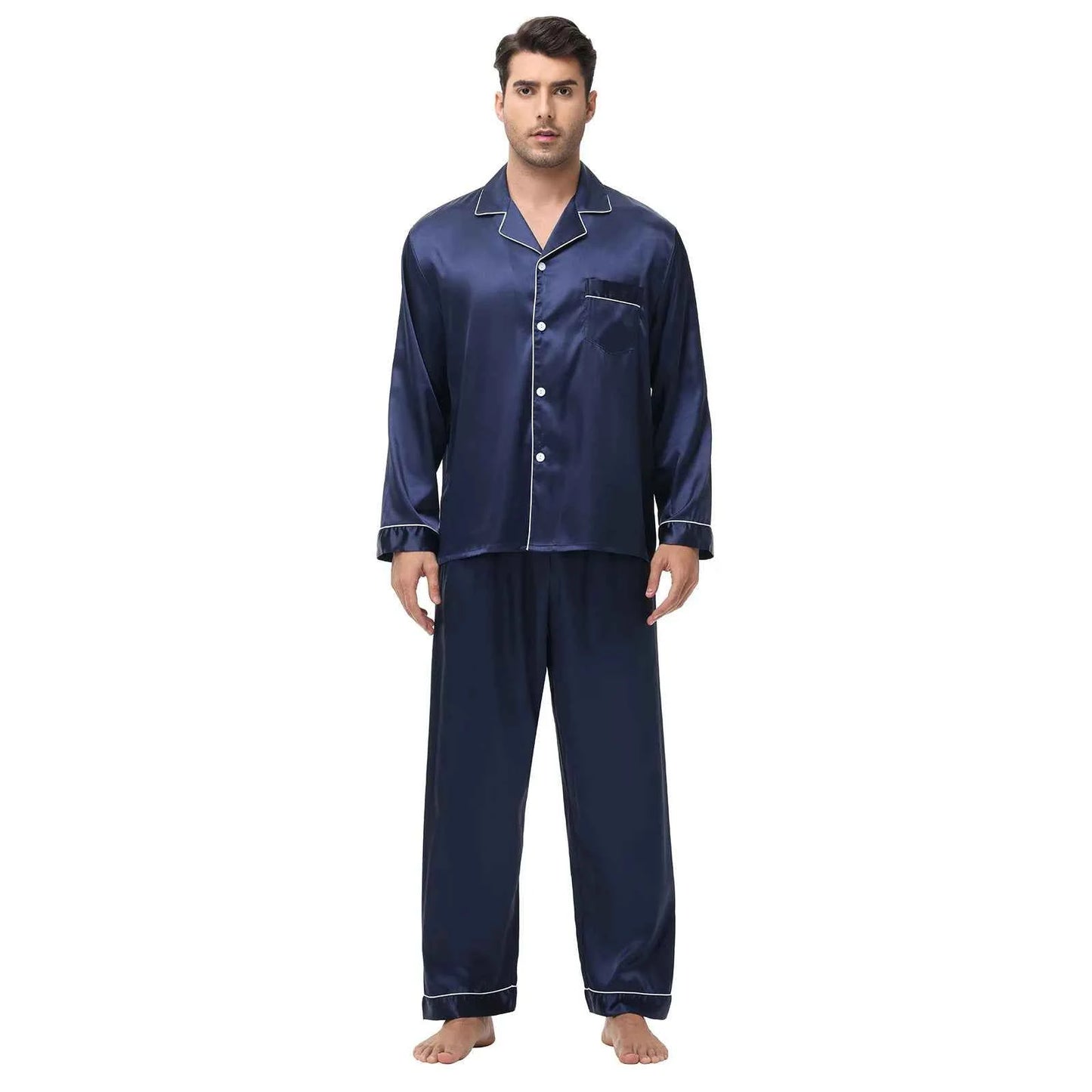 Men's Silk Satin Pajamas Set - Long Sleeve Sleepwear for Men, Soft Loungewear, S-2XL, Spring Nightwear