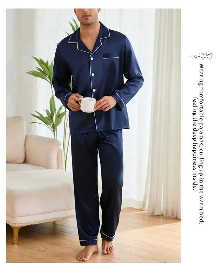 Men's Satin Pajama Sets - Long Sleeve Top and Trouser Loungewear