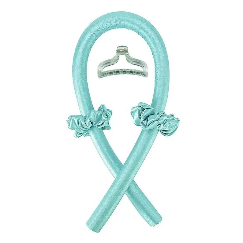 Heatless Curling Headband - Soft Silk Curls with No Heat Ribbon Hair Rollers for Effortless Hair Styling Lake Blue with Clip CHINA