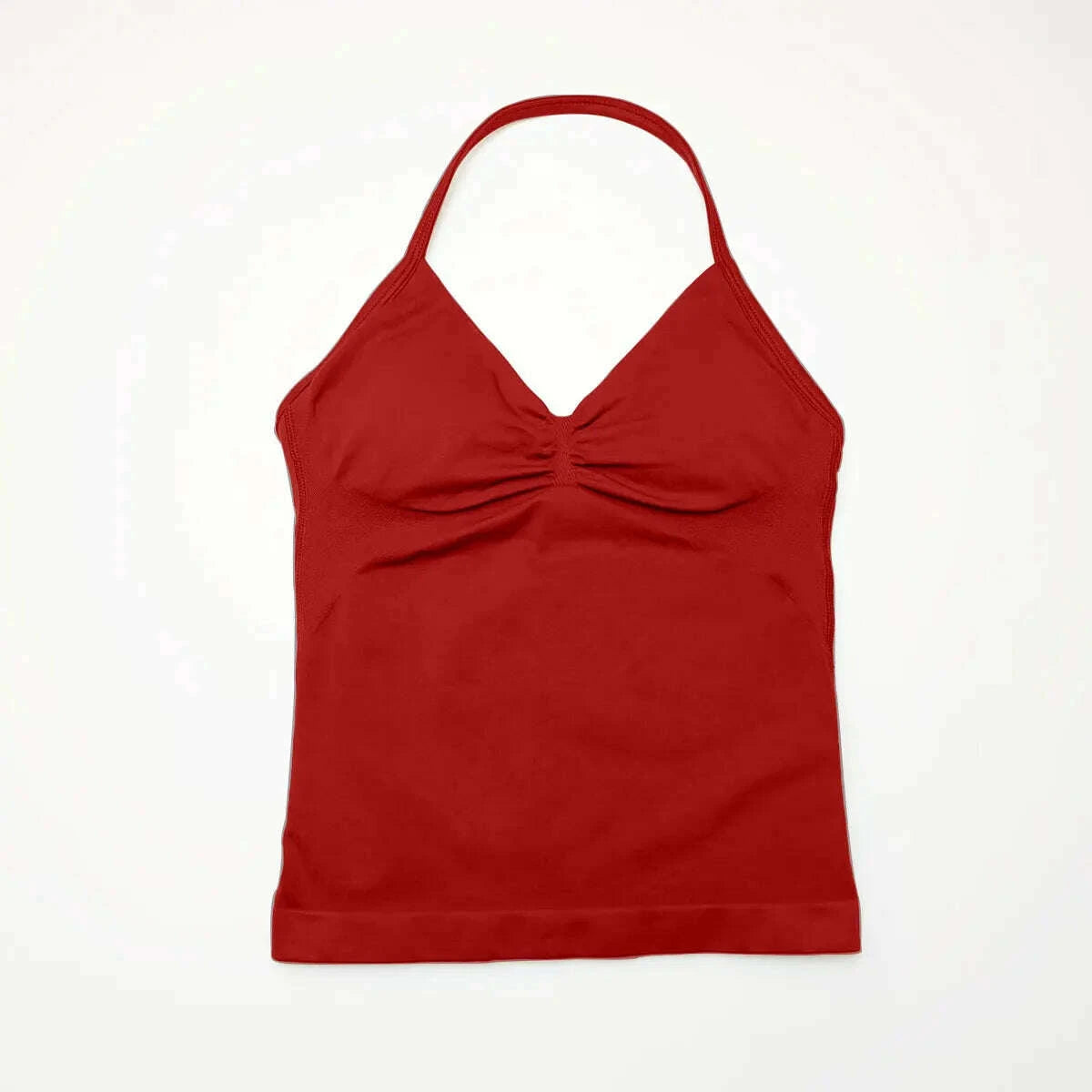 NCLAGEN Longline Yoga Sports Top Women's Fitness Tank with Beautiful Open Back Bra for Gym and Running Workout Christmas Red