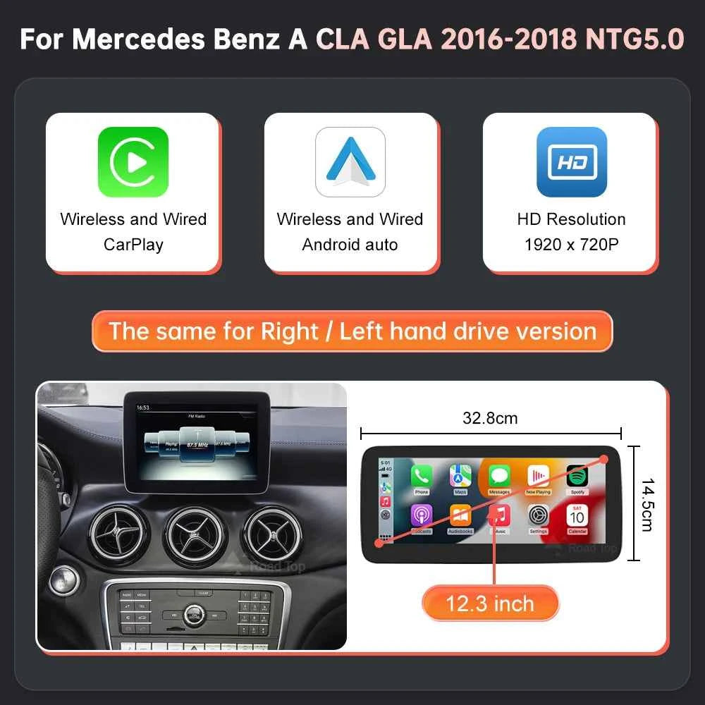 RoadTop Wireless CarPlay Display for Mercedes-Benz CLA GLA A Class W176 2016-2018 NTG5.0 TouchScreen 12.3 A CLA GLA