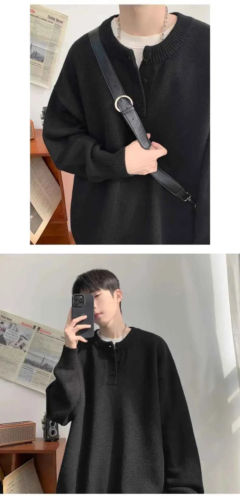 Cleanfit Men's Winter Thickened Warm Knitted Sweater Henry Collar Loose Lazy Style Solid Color Knitwear Long Sleeve Princess...