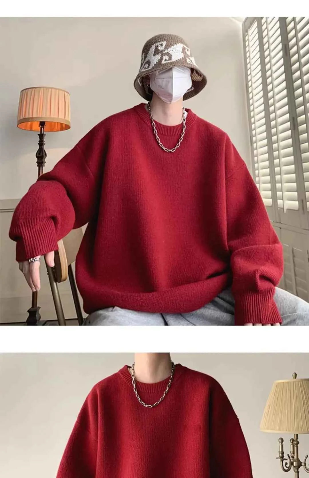 Winter Sweater Men Warm Casual Solid Color Knitted Pullover Men Oversized Korean Loose Round Neck Sweater Mens Jumper Clothes