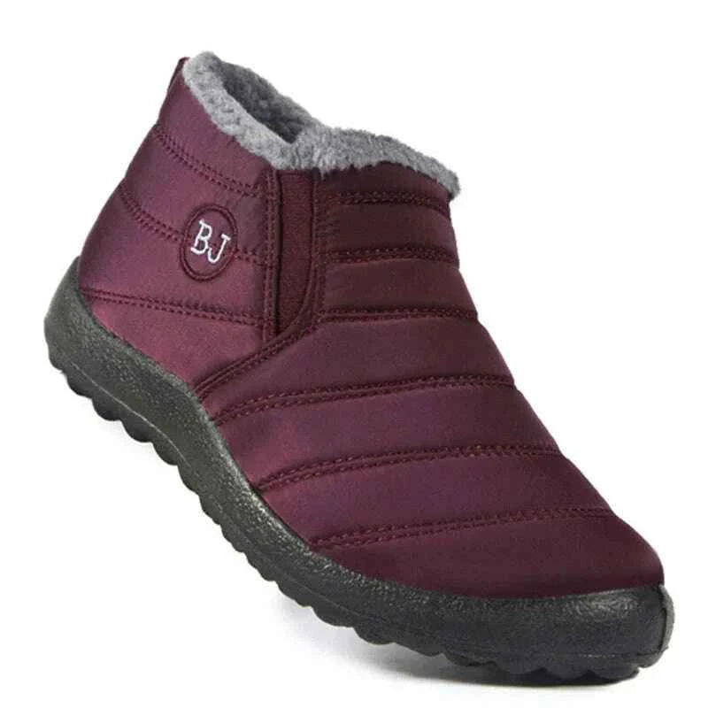 Warm Casual Winter Sneakers for Men - Lightweight Fur Sneaker Shoes for Couples wine red