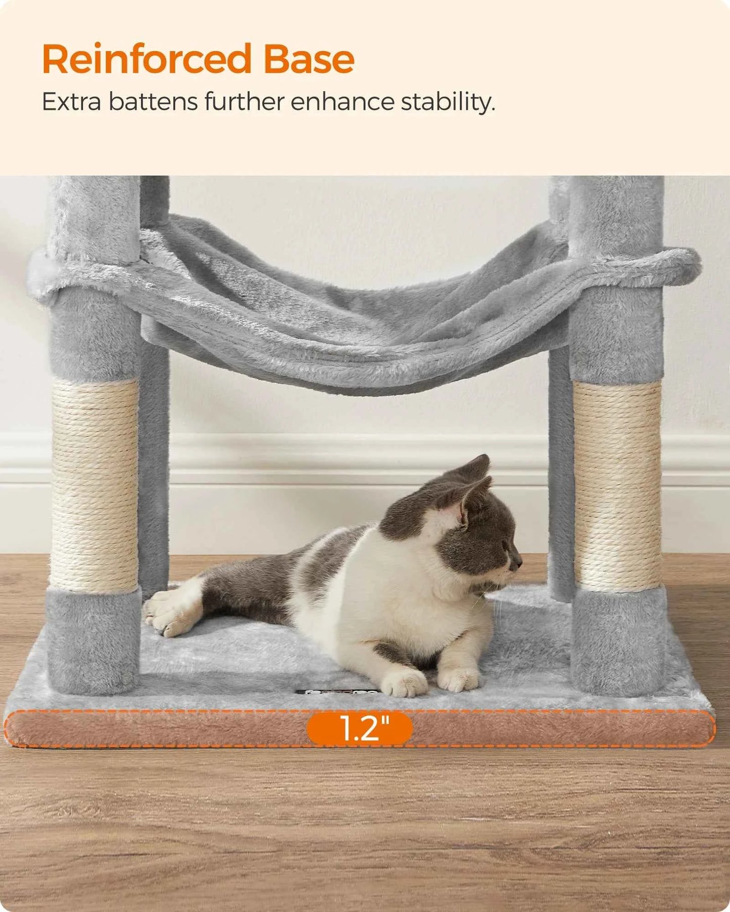 Feandrea Cat Tree for Indoor Cats - 56.3-Inch Multi-Level Cat Tower with 4 Scratching Posts, 2 Perches, Hammock, and Cave