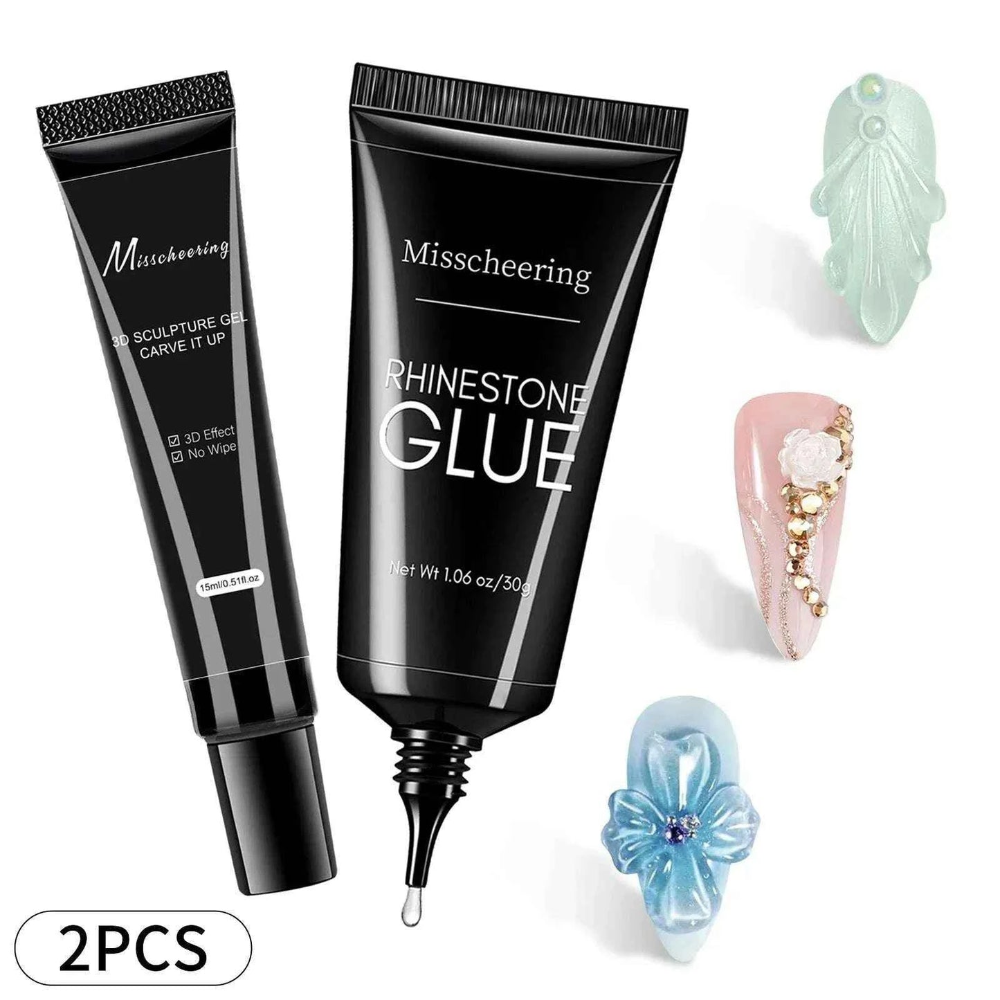 30g Nail Rhinestone Glue - Super Strong Gel for 3D Nail Art, Gem Decorations & Bling 2pcs